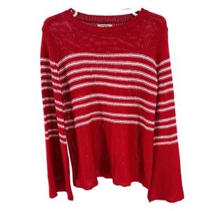 Umgee S red white striped lightweight bell sleeve sweater coastal holiday casual